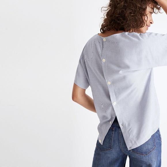 Madewell Button Back Striped Tee Blue White - Picture 2 of 6